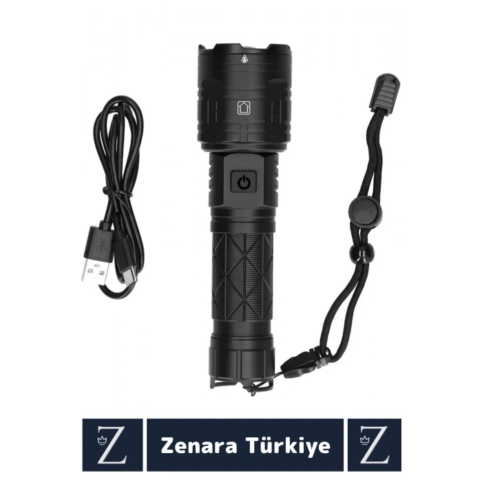 Premium Kamp Avcı Balıkçı Güvenlik Deprem 5 Modlu 3000 Lümen Güçlü Beyaz Işık Şarjlı El Feneri