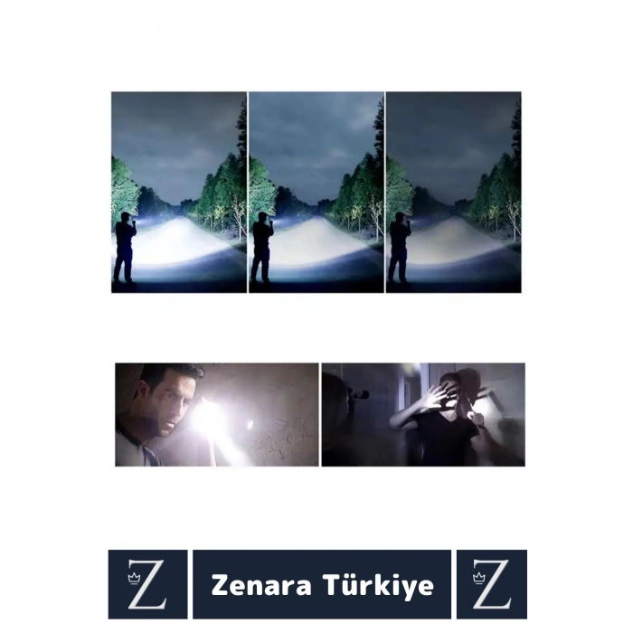 Premium Kamp Avcı Balıkçı Güvenlik Deprem 5 Modlu 3000 Lümen Güçlü Beyaz Işık Şarjlı El Feneri