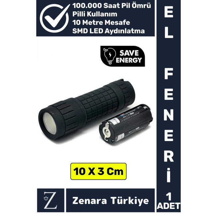 Premium Kamp Avcı Balıkçı Güvenlik Deprem Enerji Tasarrufu Güçlü Beyaz Işık Pilli Mini EL FENERİ