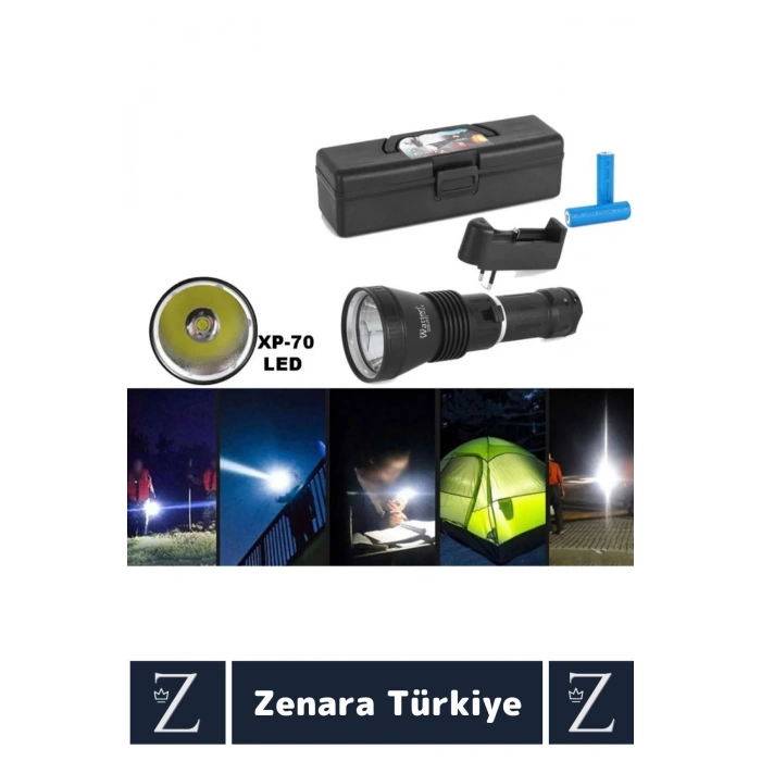 Premium Kamp Avcı Balıkçı Güvenlik Deprem Uzun Menzilli 1200 Lümen Güçlü Beyaz Işık Şarjlı El Feneri