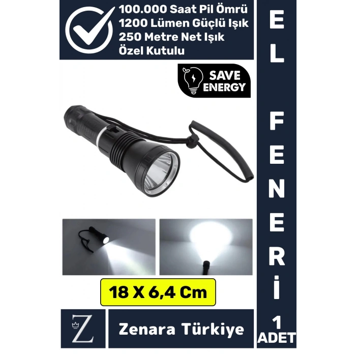 Premium Kamp Avcı Balıkçı Güvenlik Deprem Uzun Menzilli 1200 Lümen Güçlü Beyaz Işık Şarjlı El Feneri