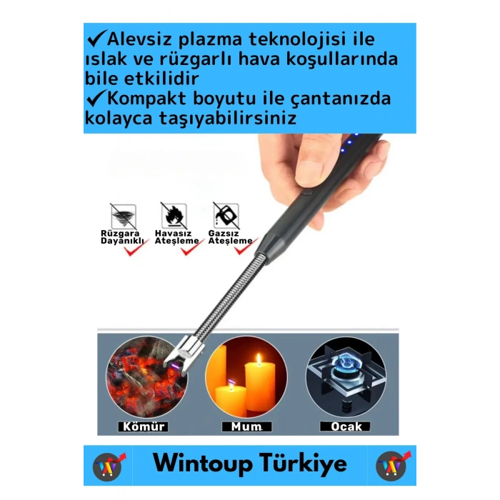 Premium Kompakt Esnek Rüzgara Yağmura Dayanıklı Outdoor Kamp Şarjlı Elektrikli Ocak Çakmağı