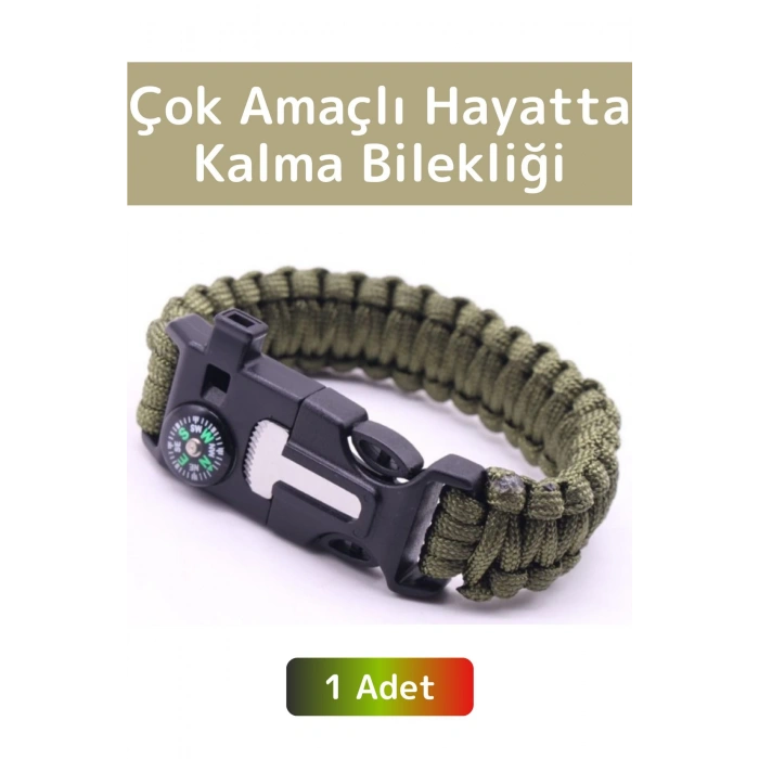 Premium Kompakt Outdoor Kamp Pusula Düdük Çakmaktaşı Çok Fonksiyonlu Şık Hayatta Kalma Bilekliği