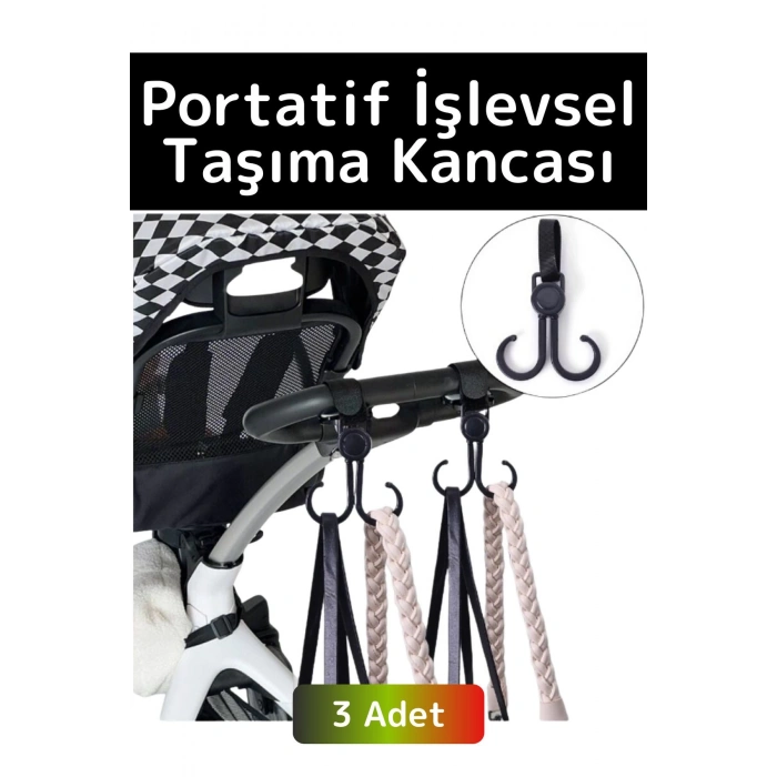 Premium Kompakt Poşet Taşıma Bisiklet Bebek Arabası Askısı Çok İşlevli Portatif Taşıma Kancası 3 Adt