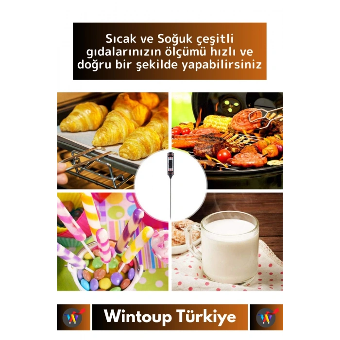 Premium LCD Ekran Çift Birimli Ölçüm Hafızalı Et Sıvı Mama Sıcak Soğuk Saplamalı Gıda Termometresi