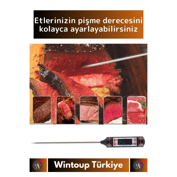 Premium LCD Ekran Çift Birimli Ölçüm Hafızalı Et Sıvı Mama Sıcak Soğuk Saplamalı Gıda Termometresi