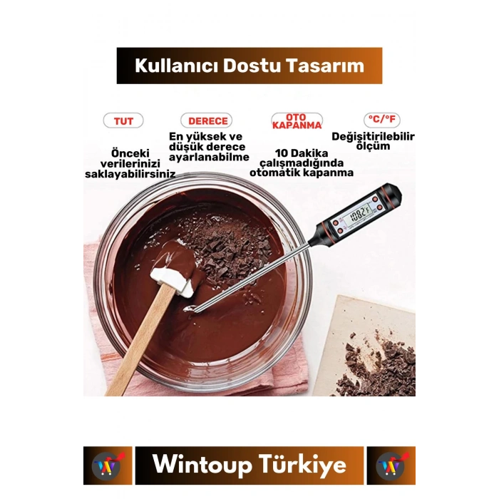 Premium LCD Ekran Çift Birimli Ölçüm Hafızalı Et Sıvı Mama Sıcak Soğuk Saplamalı Gıda Termometresi