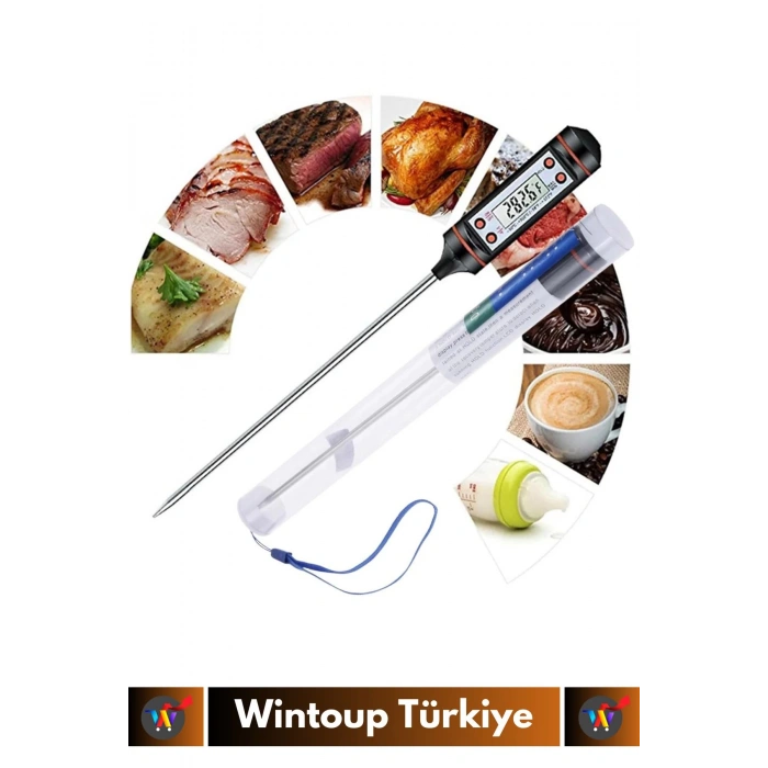 Premium LCD Ekran Çift Birimli Ölçüm Hafızalı Et Sıvı Mama Sıcak Soğuk Saplamalı Gıda Termometresi