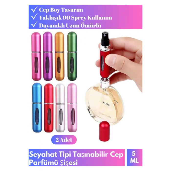 Premium ModelCep Parfümü Doldurulabilir Çanta Boy Tasarım 2 Adet Mini Cep Parfüm Şişesi 5 Ml