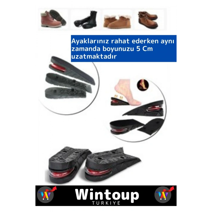 Premium Ortopedik Ultra Yumuşak Tasarım 5 Cm Boy Uzatan Ayakkabı Topuk Kaymaz Tabanlık 4 Çift