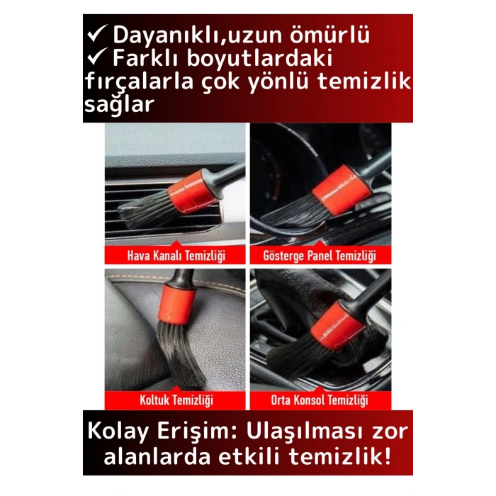 Premium Oto Araç Klima Koltuk Islak Kuru Kullanım Derin Temizlik 5+1 Detaylı Temizlik Fırçası Seti