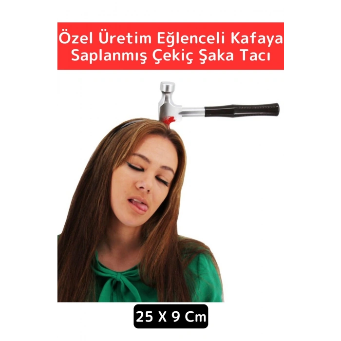 Premium Parti Etkinlik Cadılar Bayramı Eğlenceli Kafaya Saplanan Saplı Çekiç Gerçekçi Şaka Tacı 25Cm