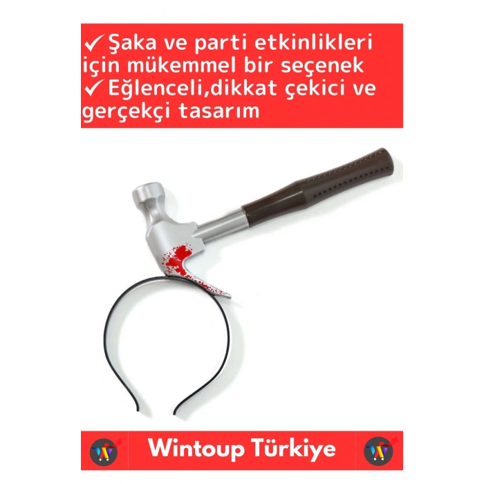 Premium Parti Etkinlik Cadılar Bayramı Eğlenceli Kafaya Saplanan Saplı Çekiç Gerçekçi Şaka Tacı 25Cm