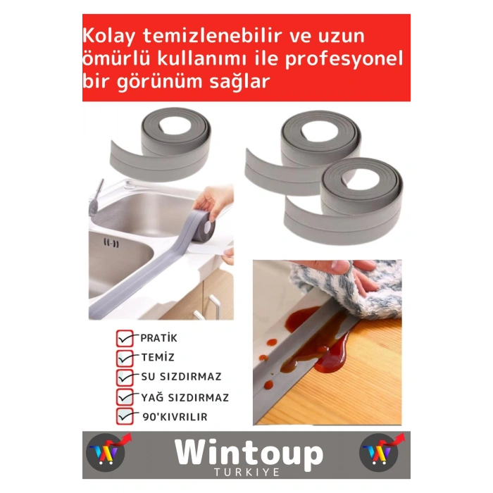 Premium Seri Su Sızdırmaz Ekstra Dayanıklı Pvc Yağ Kenar Küf Önleyici 3.2m Gri İzolasyon Bant 3 Adet
