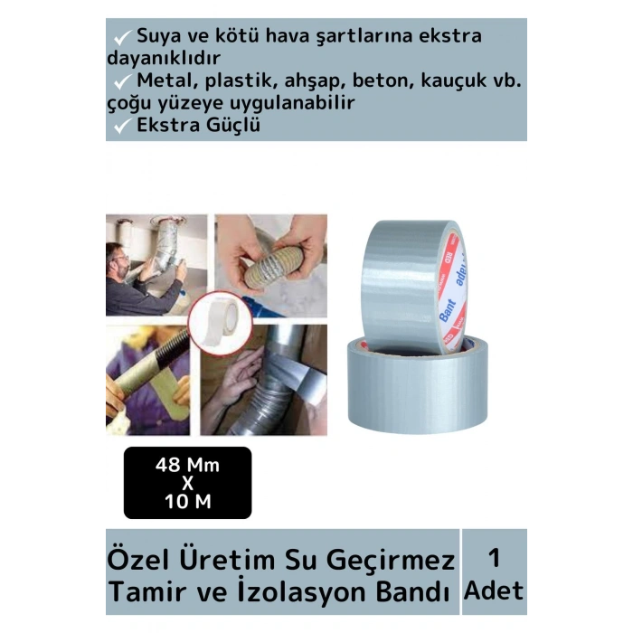 Premium Seri Süper Güçlü Su Geçirmez Sızdırmaz Gri Çok Amaçlı Tamir ve İzolasyon Bandı 48mm x 10Mtre