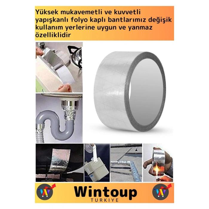 Premium Seri Suya Sıcaklığa Dayanıklı Tamir Soba Boru Yama Alüminyum Yanmaz Folyo Bant 44Mm-20Mt 5Ad