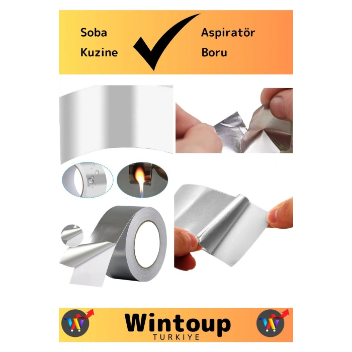 Premium Seri Suya Sıcaklığa Dayanıklı Tamir Soba Boru Yama Alüminyum Yanmaz Folyo Bant 44Mm-20Mt 3Ad