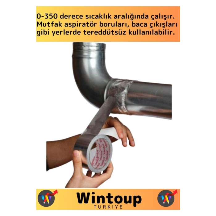 Premium Seri Suya Sıcaklığa Dayanıklı Tamir Soba Boru Yama Alüminyum Yanmaz Folyo Bant 44Mm-20Mt 3Ad