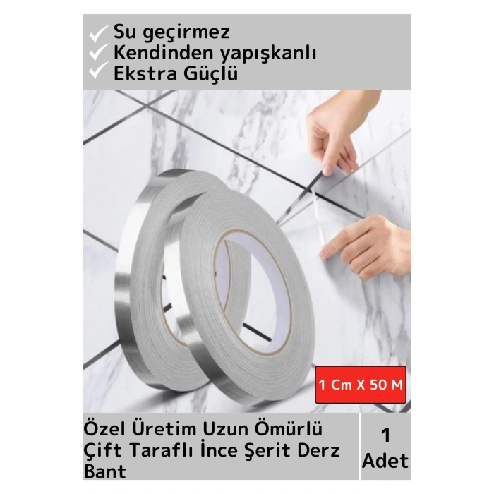 Premium Seri Uzun Ömürlü Ekstra Güçlü Su Geçirmez Fayans Arası Şerif Derz Bant 1 Cm X 50 Metre