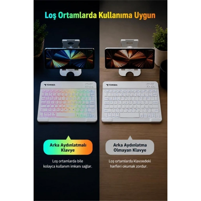 Premium Set Modern Işıklı Kablosuz Klavye Mouse Seti TMK09 Mor