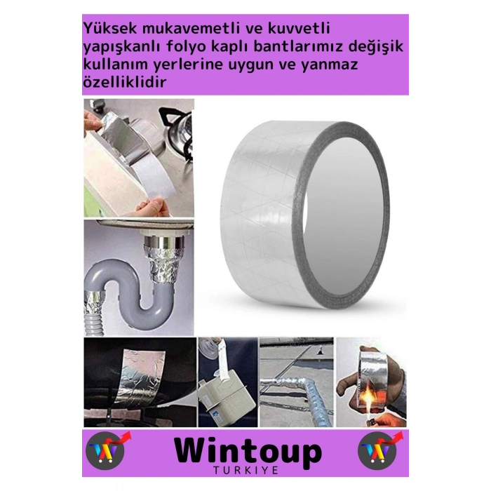Premium Suya Sıcaklığa Dayanıklı Tamir Soba Boru Yama Alüminyum Yanmaz Folyo Bant 44Mm-10Mtr 3Adet