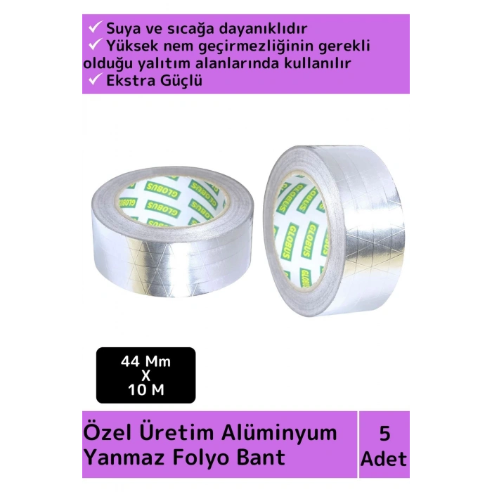 Premium Suya Sıcaklığa Dayanıklı Tamir Soba Boru Yama Alüminyum Yanmaz Folyo Bant 44Mm-10Mtr 5Ad