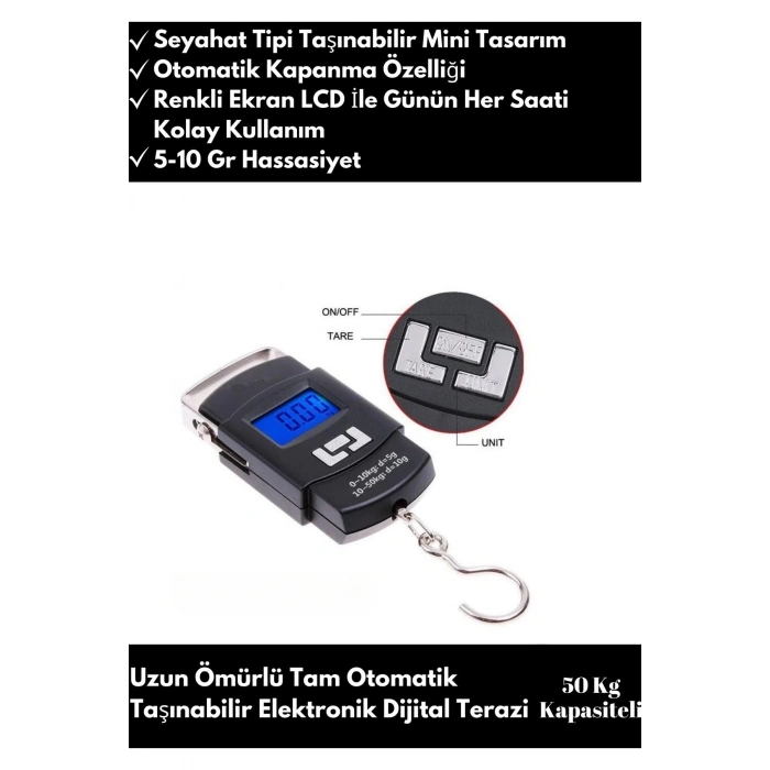 Premium Taşınabilir Ekstra Hassasiyet 50kg Dijital Renkli LCD Ekran El Tartısı