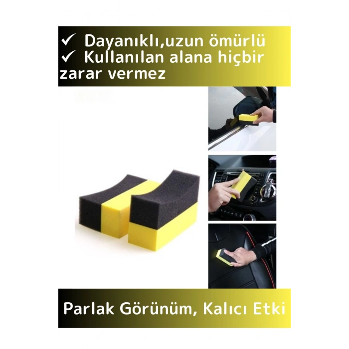 Premium Uzun Ömürlü Ekstra Parlak Oto İç Dış Otomobil Trim Lastik Temizleme Parlatma Süngeri 2 Adet