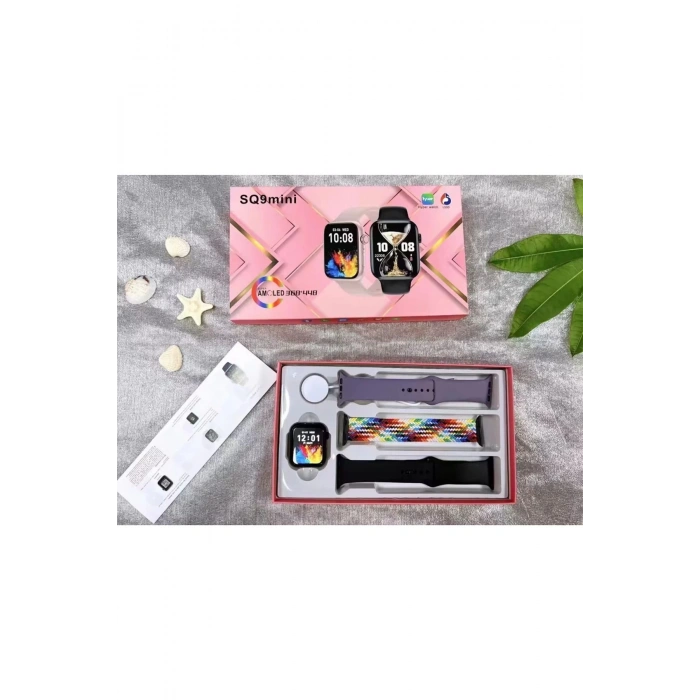 Premium Version SQ9 Mini Amoled Screen 3 Strap Watch BT Call Bildirim Android/IOS Destekli