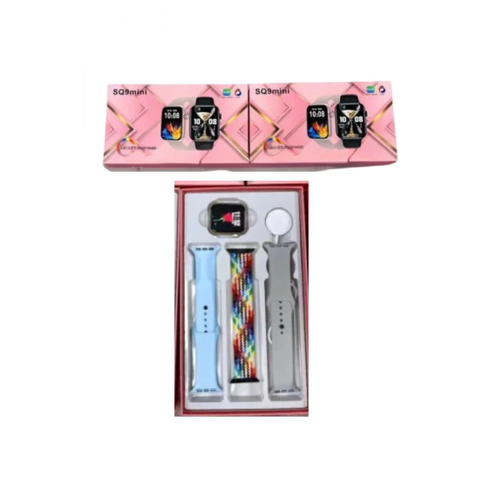Premium Version SQ9 Mini Amoled Screen 3 Strap Watch BT Call Bildirim Android/IOS Destekli