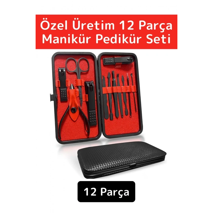 Premium Yüksek Kaliteli Çelik El Yüz Ayak Bakım Çantalı 12 Parça Manikür Pedikür Seti