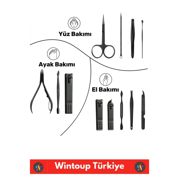 Premium Yüksek Kaliteli Çelik El Yüz Ayak Bakım Çantalı 12 Parça Manikür Pedikür Seti