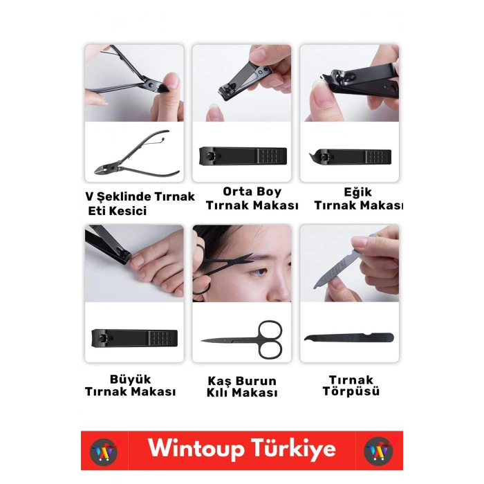 Premium Yüksek Kaliteli Çelik El Yüz Ayak Bakım Çantalı 12 Parça Manikür Pedikür Seti