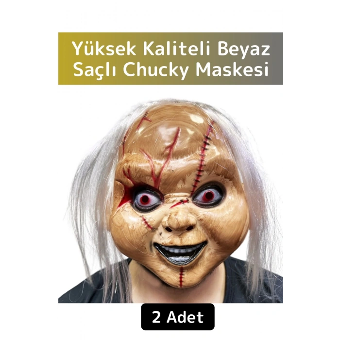 Premium Yüksek Kaliteli Eğlenceli Parti Kostüm Cadılar Bayramı Halloween Chucky Maskesi 2 Adet