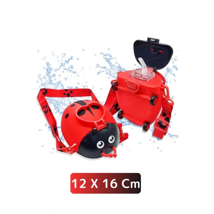 Premium Yüksek Kaliteli Sızdırmaz Su Matarası Sevimli Uğur Böceği Askılı Suluk Matara 550 Ml