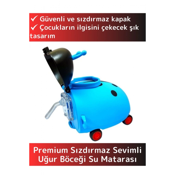 Premium Yüksek Kaliteli Sızdırmaz Su Matarası Sevimli Uğur Böceği Askılı Suluk Matara 550 Ml