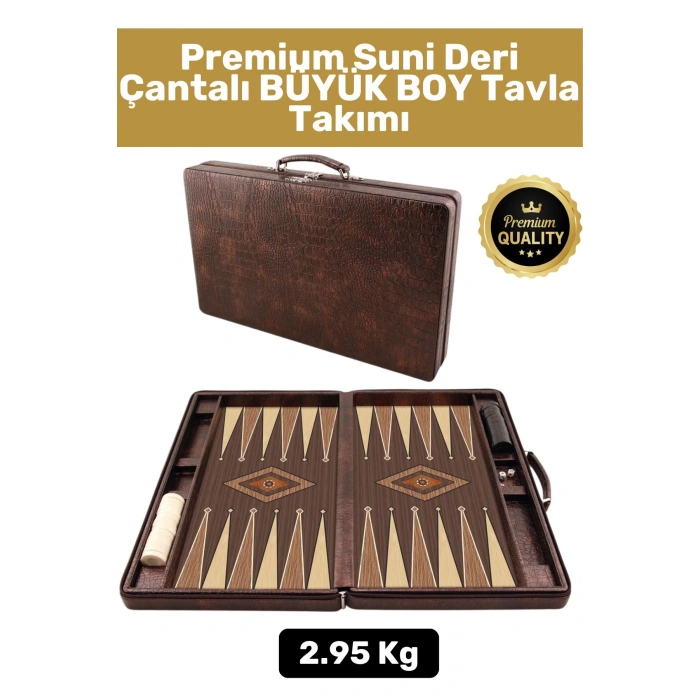 Premium Yüksek Kaliteli Tam Suni Deri Kaplama Fermuarlı Çantalı Akrilik Pullu Büyük Boy Tavla Takımı