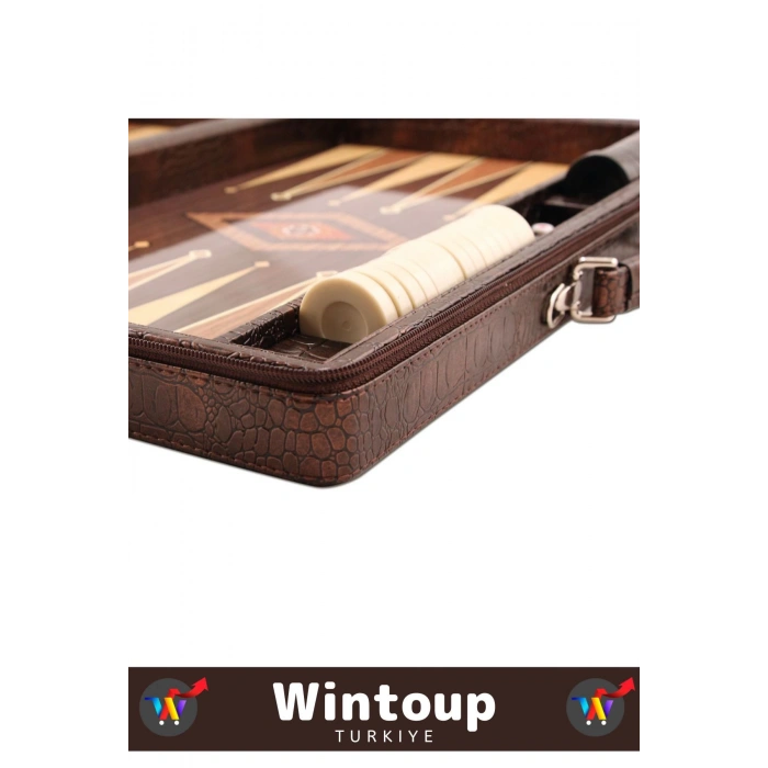 Premium Yüksek Kaliteli Tam Suni Deri Kaplama Fermuarlı Çantalı Akrilik Pullu Orta Boy Tavla Takımı