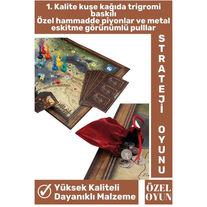 Premium Yüksek Kaliteli Trigromi Baskılı Eskitme Görünümlü Türk Tarihi Strateji Oyunu-HİLAL HATTI