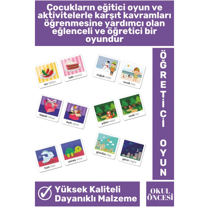 Preschool Eğitici Öğretici Zeka Dil Bilgisi Geliştirici Okul Öncesi Eğlenceli ZIT KAVRAMLAR