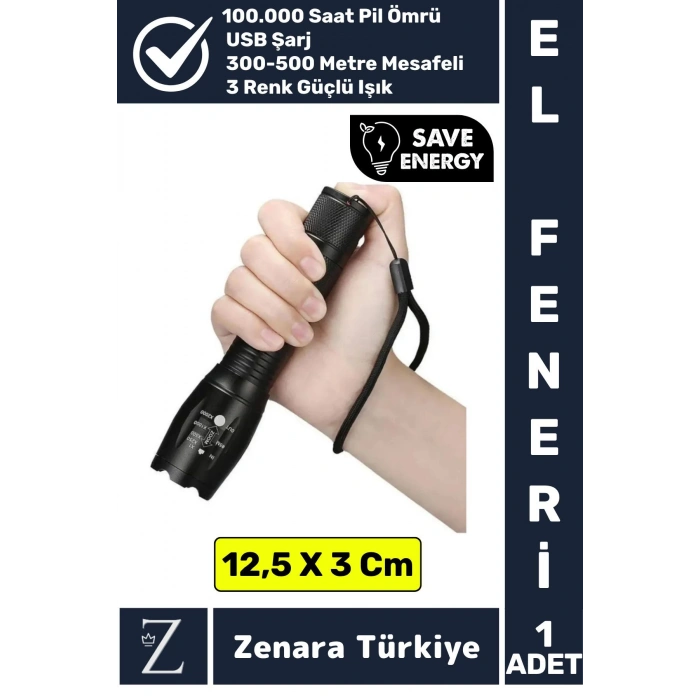 Profesyonel Kamp Avcı Güvenlik Okul Deprem Balıkçı Güçlü Işık 3 Mod Aydınlatma Şarjlı Mini EL FENERİ