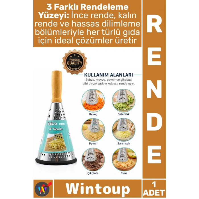 #Rende Mutfak Sebze Ahşap Bambu Saplı Silikon Taban 3 Bölümlü Paslanmaz Çelik Şık Huni Model Rende
