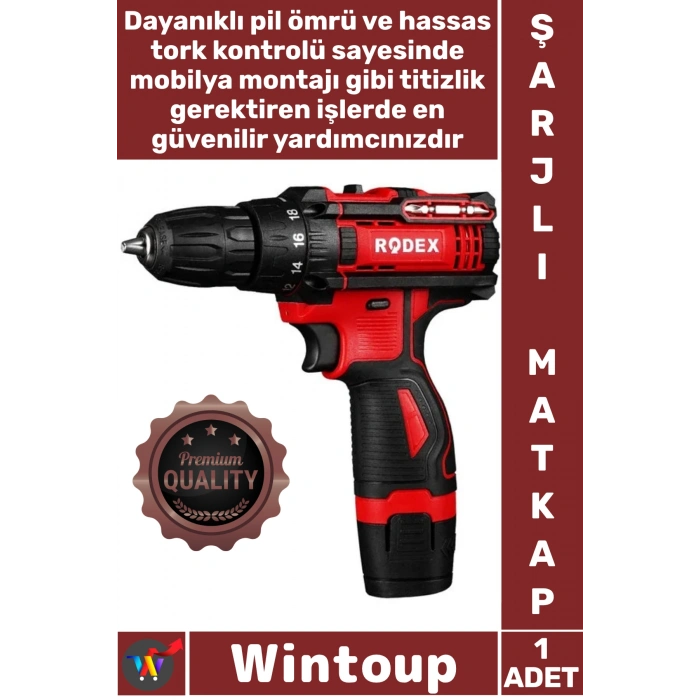 #Matkap Profesyonel Led Işıklı Ayarlanabilir Tork 1500 mAh Ergonomik Şık 12 V Tek Akü Şarjlı Matkap