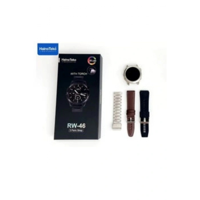 RW 46 Large Amoled Sport Watch With Torch Black Edition Wireless Charge 3 Strap Premium Series