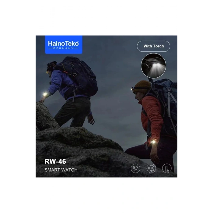 RW 46 Large Amoled Sport Watch With Torch Black Edition Wireless Charge 3 Strap Premium Series