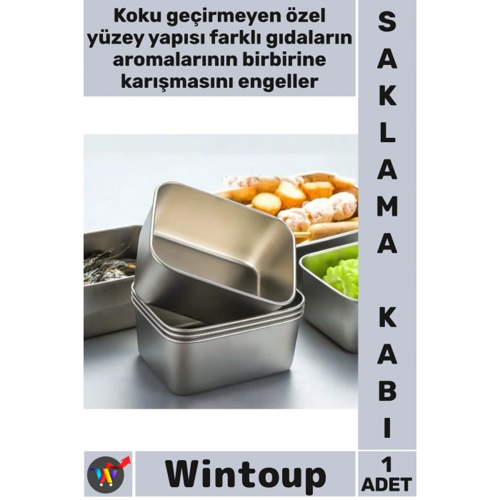 #Saklama Kabı 13.5 x 10.5 x 5 Cm Mutfak Gıda Güvenli Şık Metal Tasarım Paslanmaz Çelik Saklama Kabı