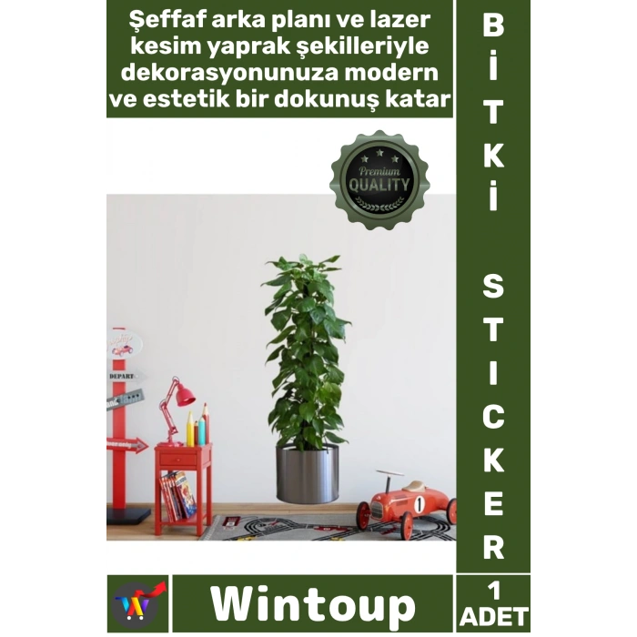 Saksılı Bitki Tasarımlı Yapışkanlı Sticker Resim