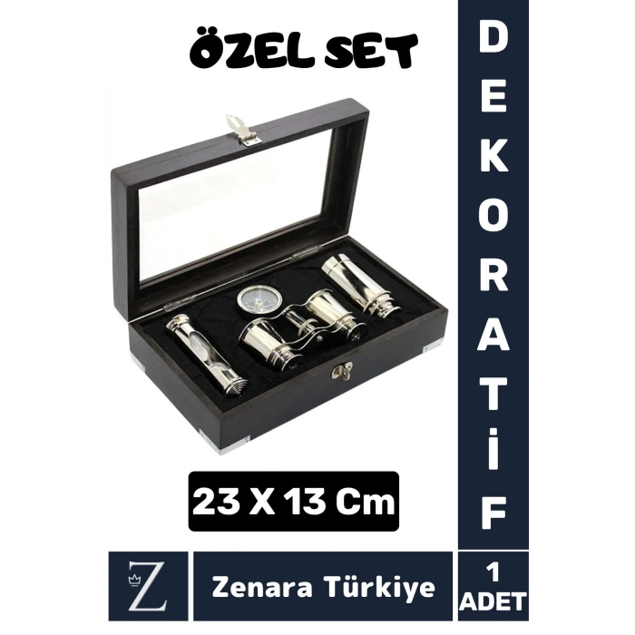 Sevgili Özel Gün Koleksiyon Hediye Denizci Özel Kutulu Pirinç Pusula Dürbün Kum Saati Premium SET