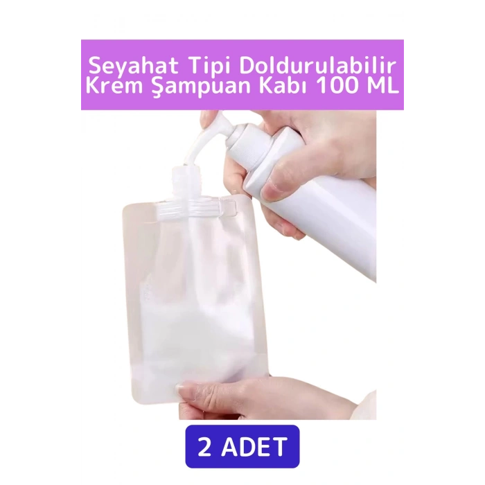 Seyahat Tipi Çanta Boy Sızdırmaz Yıkanıp Tekrar Kullanılabilir Krem Losyon Şampuan Kabı 100 Ml 2Adet