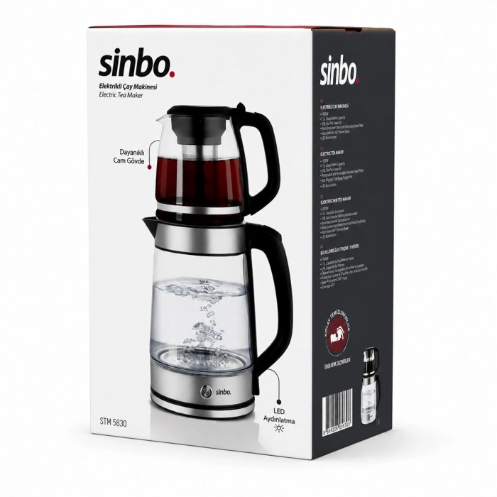 Sinbo 2si 1 Arada Çaycı - Kettle - 2.0L + 1.2L Kapasite - Cam Gövde